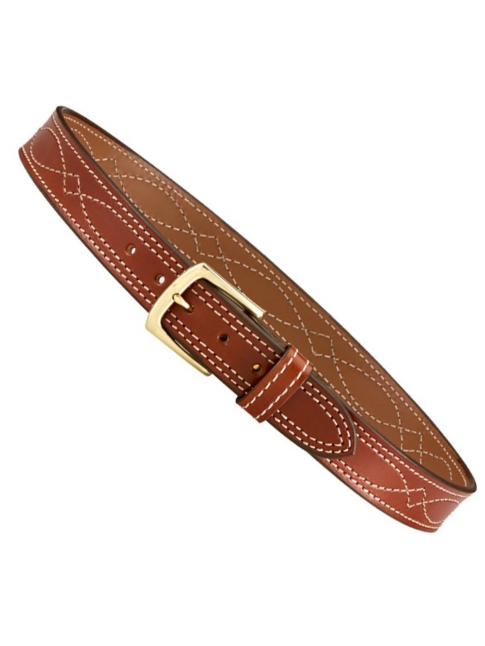Aker Fancy Stitch Belt, 1-1/2” Tan Leather B14-36 Off Duty Made in San Diego